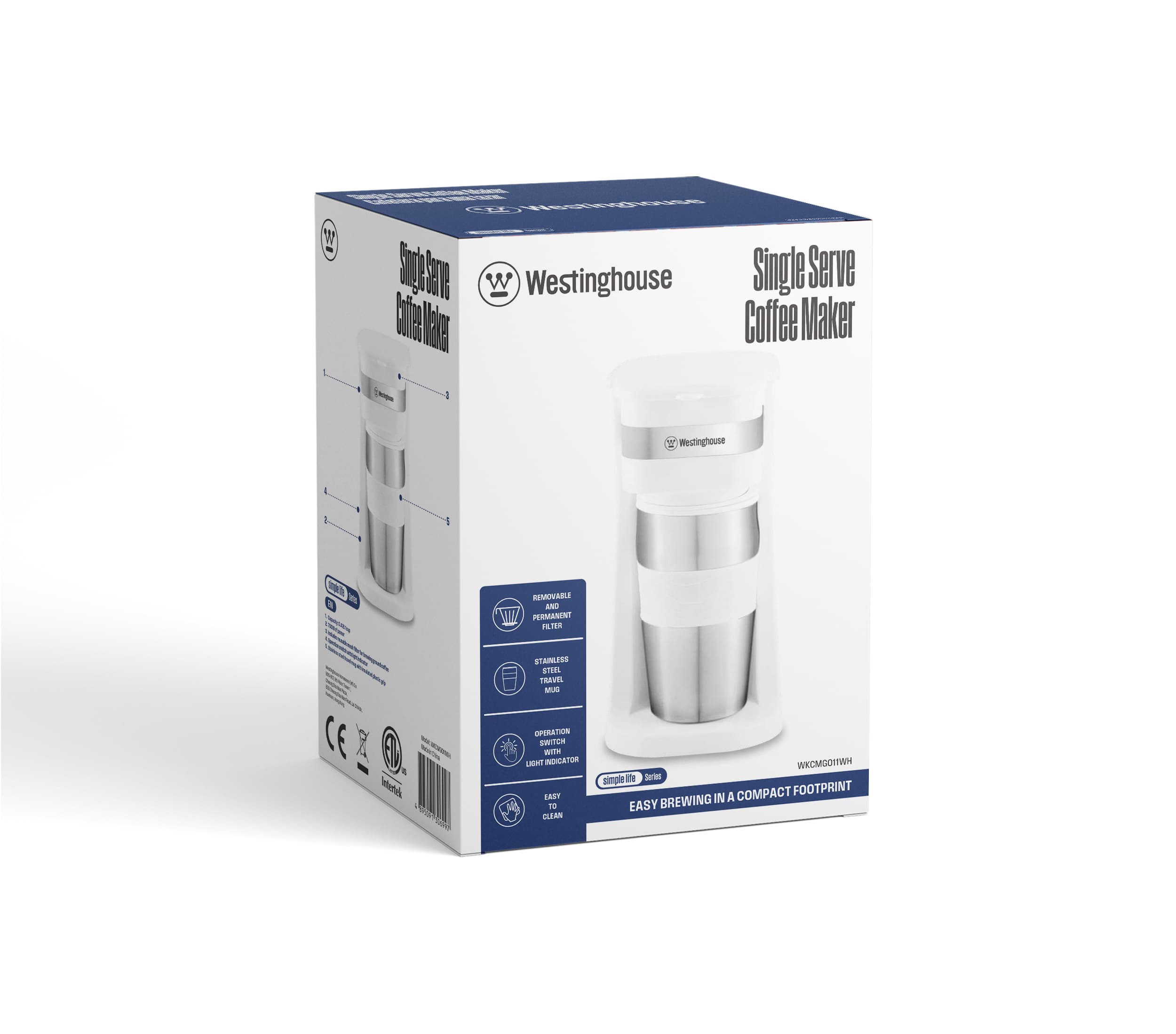 Westinghouse cafetera individual con mug térmico blanca