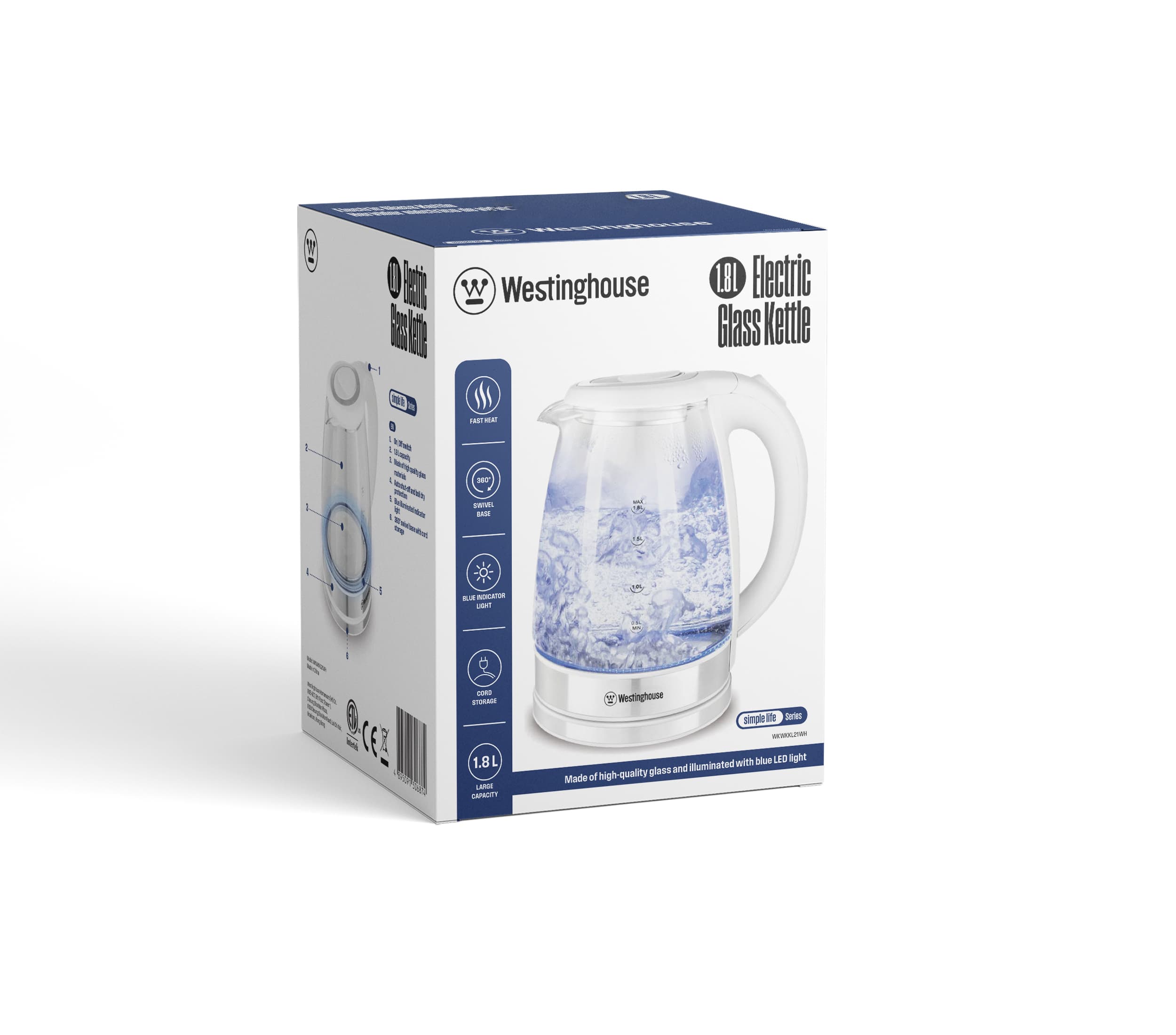 Westinghouse hervidor de vidrio led 1.8 L 1500W